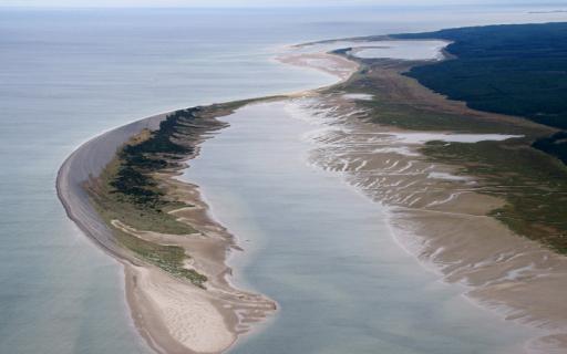 Culbin Sands from the air; a sandy spit formation is seen projecting off of the mainland