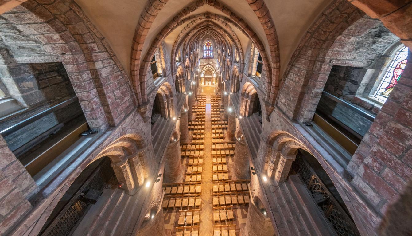 St Magnus Cathedral, Kirkwall, final destination on the pilgrimage from Egilsay to Kirkwall (Credit: Airborne Lens)