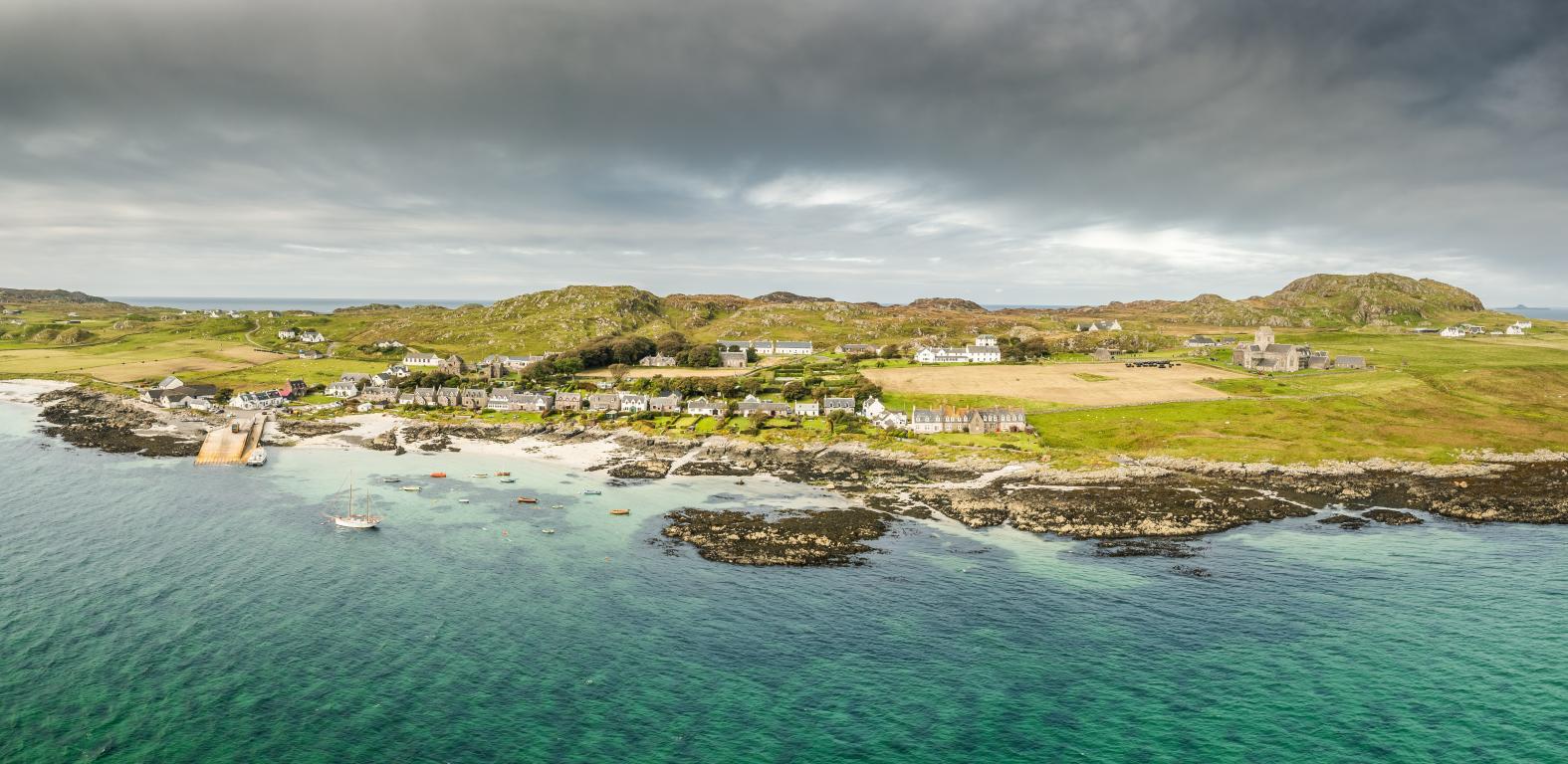 Iona Abbey approach from Mull. (Credit: Airborne Lens)