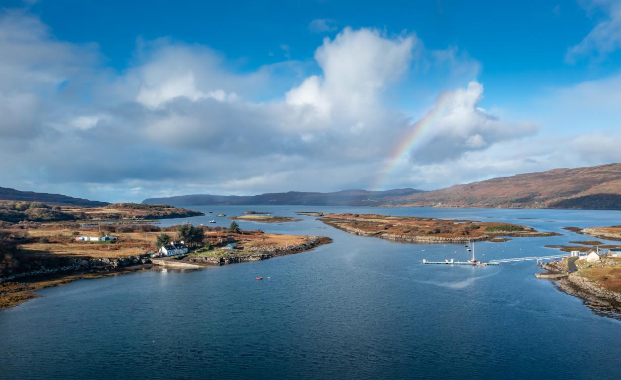 Approach to Ulva from the Isle of Mull. (Credit: Airborne Lens)