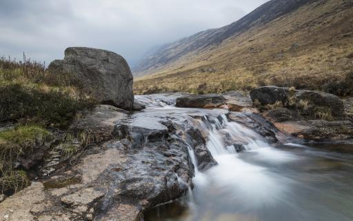 The pools at Glen Rosa with a view of Goat Fell on the Isle of Arran