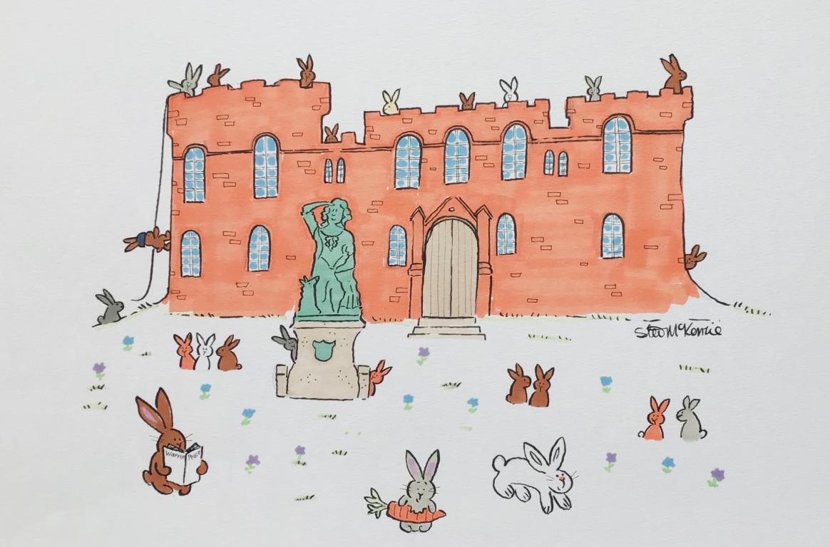 Cartoon which features rabbits taking over Inverness Castle and the castle grounds